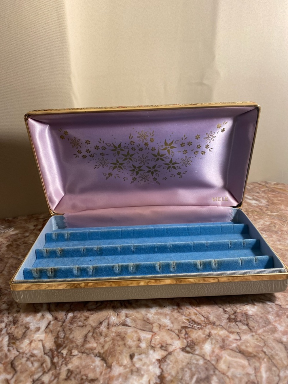 Vintage Mele Ornate Fabric Jewelry Box with Paisley Embroidery